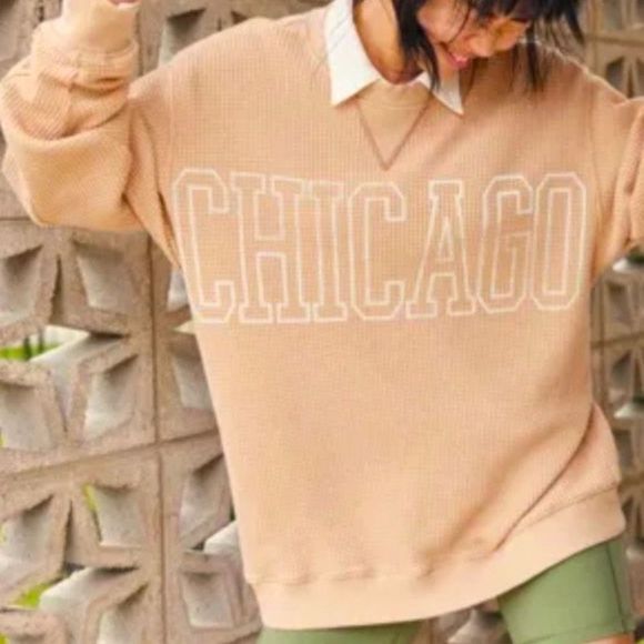 aerie Tops Aeriepink Chicago Thermal Sweatshirt Xs Poshmark
